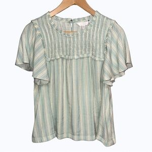 5️⃣LC Lauren Conrad Light Teal and Cream Striped Blouse